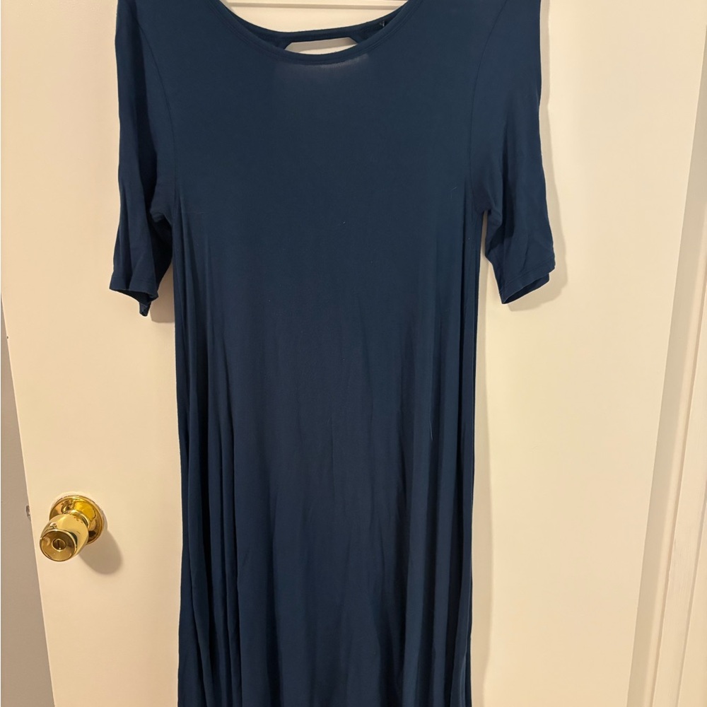 Chic Navy Midi Casual Flowy Romantic Girlhood Core Dress - Picture 1 of 3